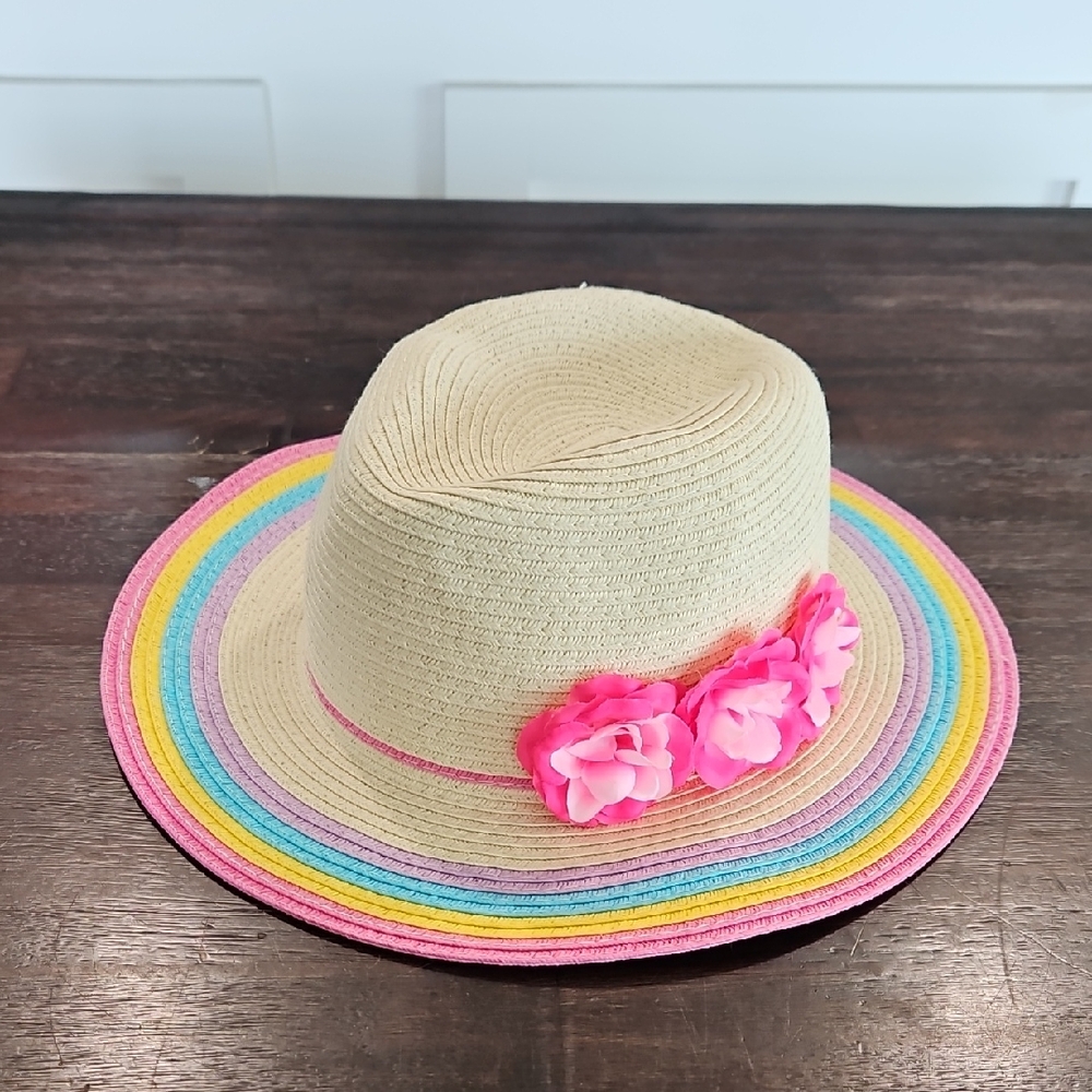 Kids Sun Hat with Pink Flowers